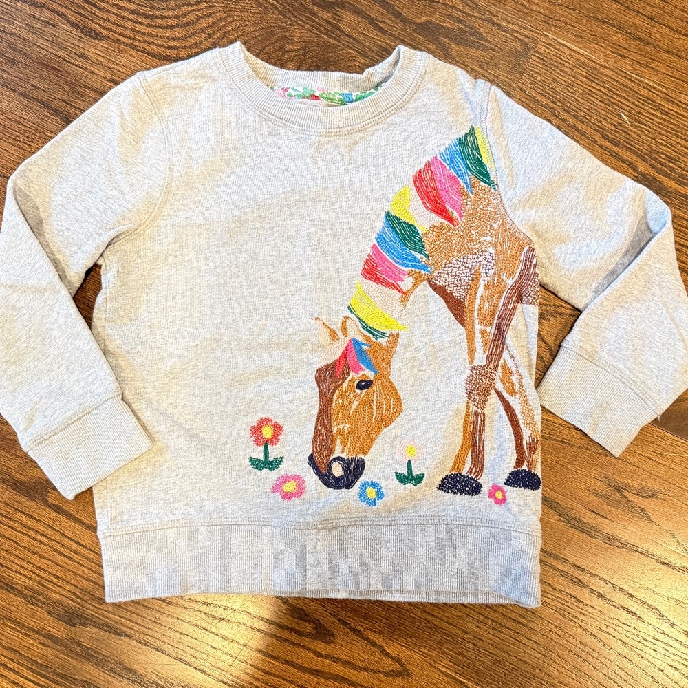 Girls Mini Boden Horse Sweatshirt Size 6-7 YRS